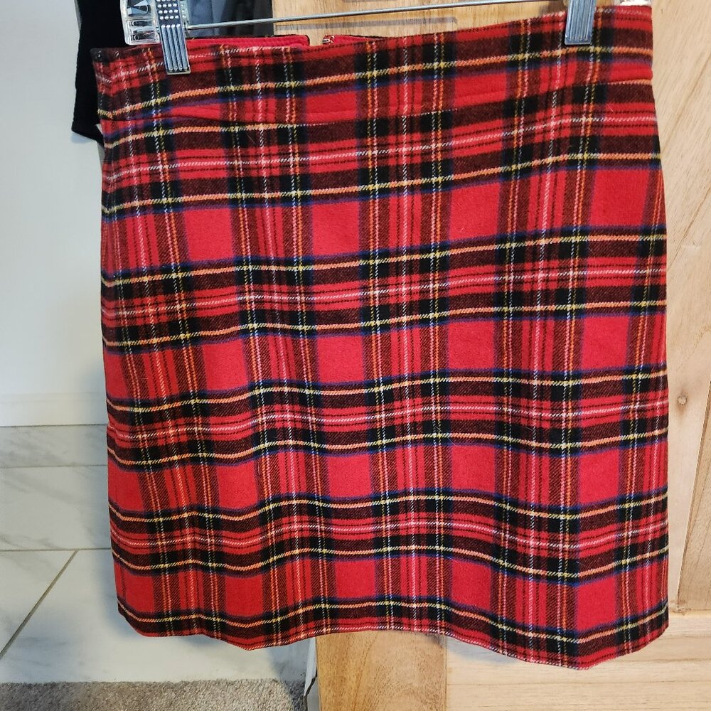 J. Crew Womens Red Plaid Skirt 55% Wool  NWT Size 10